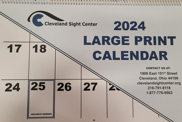 Front page of the Cleveland Sight Center 2024 Large Print Calendar.