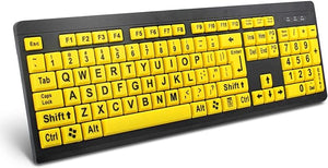 Large Print Keyboard- Yellow Keys- Black Print- Wired