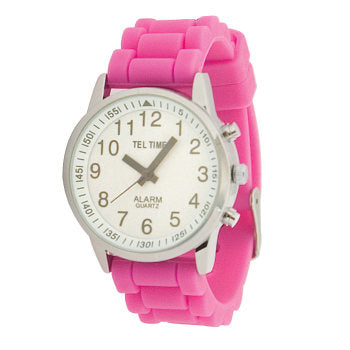 Ladies Touch Talking Watch- Large Face- Pink Rubber Band-
