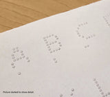 Close up view showing the print and braille alphabet key.