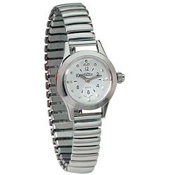 Silver lady's braille watch on white background.