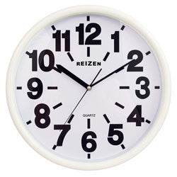 14" white low vision analog wall clock with large, bold black numbers on a white background set at 10:10.