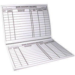 Open large print checks & deposit register with large black print and bold black grid. 