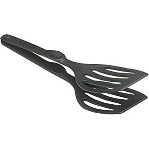 Black, open double spatula on white background